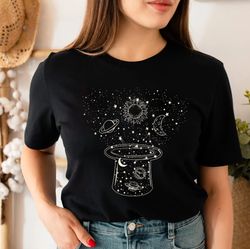 space shirt png, star galaxy t shirt png, astronomy shirt png, outdoors shirt png, crescent moon, milky way, star unisex