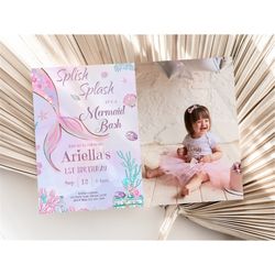 mermaid birthday invitation with picture mermaid photo invitation under the sea birthday party invitation pink editable