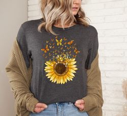 sunflower butterfly shirt png, butterfly shirt png, sunflower shirt png, sunflower tee, floral shirt png,love butterfly