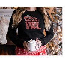 merry christmas yall cowgirl sweatshirt, western christmas sweater, christmas gifts, christmas women crewneck, retro chr