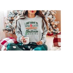 christmas hot bake stuff sweatshirt, drink cocoa watch movies sweater, cozy shirt, christmas crewneck, christmas movies,