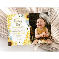 bee birthday invitation with photo bee day invitation with picture bee and sunflower birthday party invitation any age i