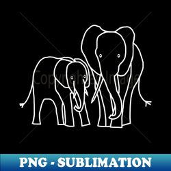 White Line Minimal Design Little Elephant and Big Elephant - Retro PNG Sublimation Digital Download - Stunning Sublimation Graphics