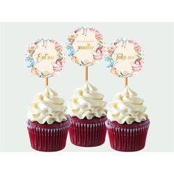 alice in wonderland cupcake toppers alice in onederland cake topper mad hatter birthday tea party decor 1st birthday dec