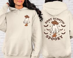 boot scootin spooky front and back sweatshirt png or hoodie, halloween gift, halloween sweater,cowboy ghost shirt png,we