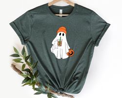 cute ghost drinking coffee shirt png, ghost ice coffee shirt png, spooky season, fall coffee lover shirt png, halloween