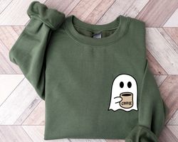 cute spooky coffee sweatshirt png, womens ghost sweatshirt png, spooky season, fall coffee lover hoodie, halloween party