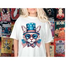 happy 4th of july cat american hat sunglasses, usa cat lover patriotic independence day, sublimation digital download pn