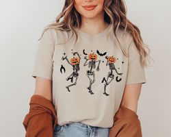 dancing skeleton shirt png, pumpkin skeleton graphic tee, halloween skeleton shirt png, halloween gifts, fall halloween