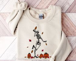 dancing skeleton sweatshirt png, pumpkin sweatshirt png, skeleton and pumpkin sweatshirt png for halloween, fall sweatsh