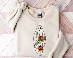 floral ghost halloween sweatshirt png, trick or treat ghost, autumn pumpkin shirt png, happy halloween shirt png,hallowe