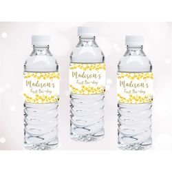 bee water bottle labels bee bottle wrappers first bee day decor bee birthday party decoration 1st bee day wraps editable