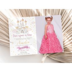 princess birthday invitation with photo princess party invitation picture girl once upon a time birthday invite editable