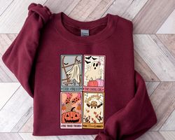 halloween tarot card sweatshirt png, tarot card halloween sweater, retro halloween ghost tarot card sweatshirt png, tren