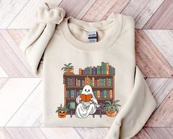 librarian ghost halloween, teacher ghost reading books sweatshirt png, halloween teacher sweatshirt png, halloween shirt