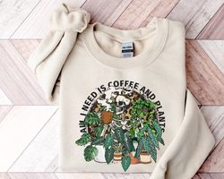 skeleton plant lover sweatshirt png, all i need is coffee and plants sweatshirt png, halloween leopard plant lady shirt