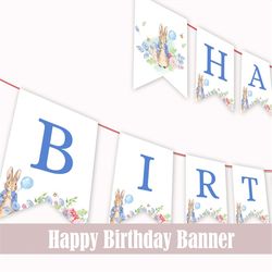 peter rabbit birthday banner bunny decoration first birthday bunting flopsy bunny 1st party decor happy birthday flag ga