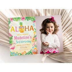 luau birthday invitation with photo hawaiian birthday invitation with picture aloha invite tropical party girl editable