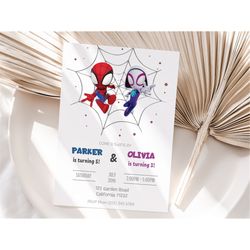 spidey joint birthday invitation spidey and his amazing friends siblings invitation spidey double invite dual boy girl c