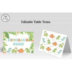 editable dinosaur table tents, dinosaur food tent, dinosaur sign, dinosaur buffet signs
