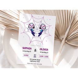 ghost spider joint birthday invitation girls spidey and his amazing friends sisters invitation spidey double invite dual