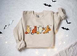 ghost cats halloween sweatshirt png, halloween shirt png, halloween cat clothes, cat lover gift, funny halloween cat shi