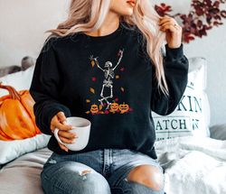 halloween skeleton pumpkin sweatshirt png, pumpkin sweatshirt png, spooky skeleton shirt png, fall sweatshirt png, danci