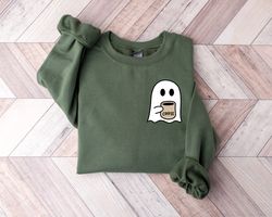 little ghost ice coffee shirt png, ghost sweatshirt png, little ghost ice coffee sweatshirt png, halloween tee, cute gho