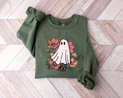 retro halloween t-shirt png, vintage floral ghost halloween shirt png, retro fall shirt png, vintage ghost shirt png, ha