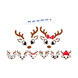 christmas reindeer faces svg png bundle, girl reindeer svg, boy reindeer svg, christmas in july 2023 svg, cute reindeer face svg cricut