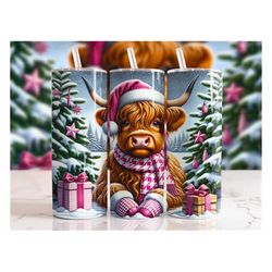 highland cow christmas tumbler wrap 20oz skinny tumbler sublimation design christmas highland cow tumbler png instant di