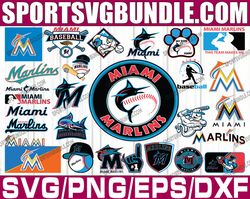 bundle 28 files miami marlins baseball team svg, miami marlins svg, mlb team  svg, mlb svg, png, dxf, eps, jpg