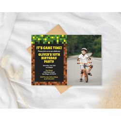 photo pixelated invitation, video game invitation, pixel birthday invitation, gaming party for boys/girls/kids/teens, mi