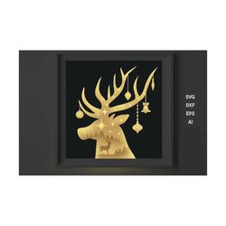 christmas shadow box svg file, christmas scene svg, christmas lightbox svg, christmas 3d paper cut, layered reindeer shadow box weihnachten