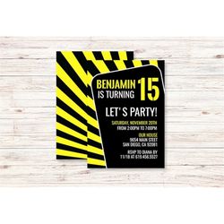 black and yellow birthday invitation for teens boys teenagers girls/any age & color/corjl/yellow birthday invitations fo