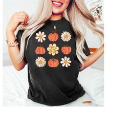 retro fall pumpkins and flowers shirt, fall shirt, cozy season sweater, happy fall yall sweatshirt, autumn vibes shirt,