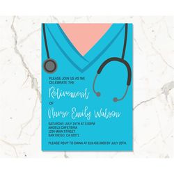 nurse retirement invitations template, doctor retirement party invitation, for men women, medical retirement, stethoscop