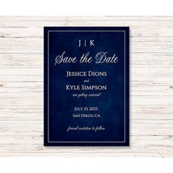 navy watercolor save the date cards template/navy blue save the dates postcard/modern blue save the date announcement in