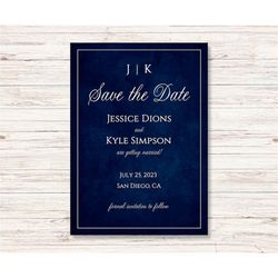 Navy Watercolor Save the Date Cards Template/Navy Blue Save the Dates Postcard/Modern Blue Save the Date Announcement In