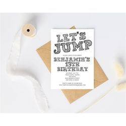 let's jump birthday invitations for boys teens kids girls, playground birthday party invitations template, any age, inst