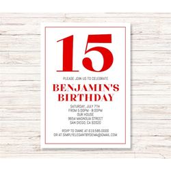 red birthday invitation for teens boys teenagers kids girls/any age & color/corjl/red birthday invitations template/inst