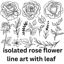 isolated rose flower line art with leaf hand made t-shirt svg design, cap svg design , svg sticker download