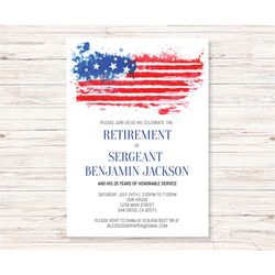american flag retirement party invitation template, military retirement invitation, us navy marines, army air force, pol