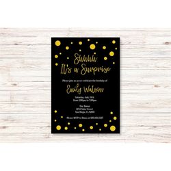 black & gold birthday invitations him her/edit yourself/printable gold confetti birthday invitations for men women/insta