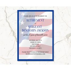 american flag retirement party invitation template, military retirement invitation, us navy marines, army air force, pol