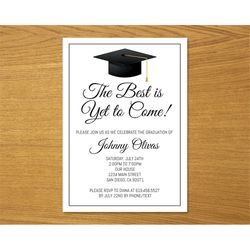 graduation party invitation template, simple graduation announcement, graduation cap, printable graduation invitation, h