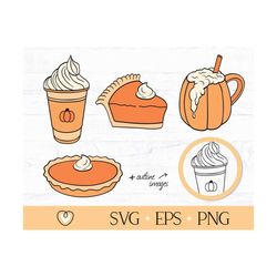 pumpkin spice latte, pumpkin pie, svg cut file, png file