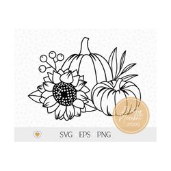 pumpkins with sunflower svg, thanksgiving svg, fall composition png