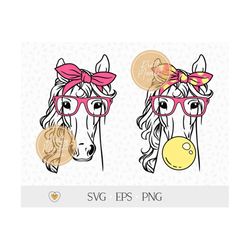 horse svg, bandana, glasses, bubble gum, horse head svg, svg files for cricut