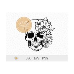 skull with flowers svg, floral skull svg, skull cut file, svg files for cricut